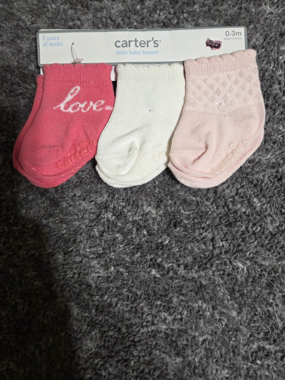 Carter's 3-Pack Baby Socks in Hot Pink, White, and Light Pink